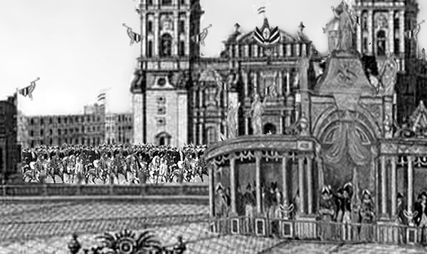 Recración del momento de llegada del Ejército Trigarante al Zócalo en 1821